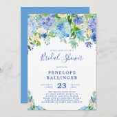 Invitation Fête des mariées Blue Hydrangeas (Devant / Derrière)