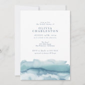 Invitation Fête des mariées Blue Ocean Watercolor (Devant)