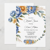 Invitation Fête des mariées Blue Peony et Yellow Daisy (Devant / Derrière)