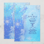 Invitation Fête des mariées Blue Winter Feuilles & Snowflakes (Devant / Derrière)