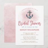 Invitation Fête des mariées Blush Ancre nautique (Devant / Derrière)