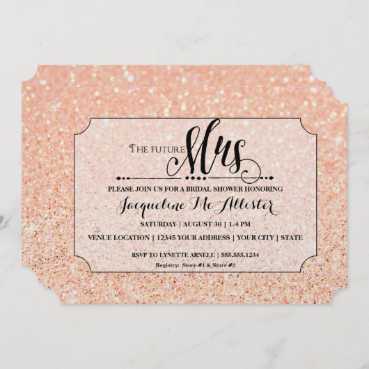 Invitation Fête des mariées Blush Parties scintillant Futur M (Devant / Derrière)