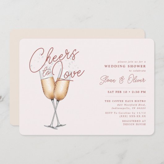 Invitation Fête des mariées Blush pour l'amour (Devant / Derrière)