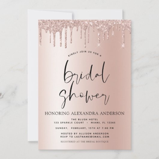 Invitation Fête des mariées Blush rose Parties scintillant fi (Devant)