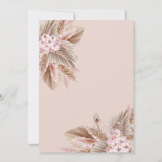 Invitation Fête des mariées Bohême Boho Pampas Rose Fleur (Dos)