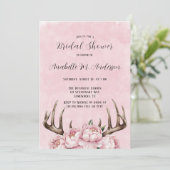 Invitation Fête des mariées Boho Antler et Pink Peonies (Debout devant)