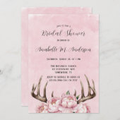 Invitation Fête des mariées Boho Antler et Pink Peonies (Devant / Derrière)