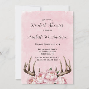 Invitation Fête des mariées Boho Antler et Pink Peonies