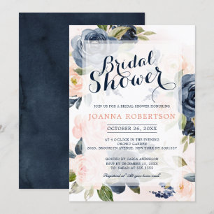 Invitation Fête des mariées Boho bleu bleu bleu rose marine