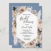 Invitation Fête des mariées Boho bleu Dusty (Devant / Derrière)