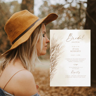 Invitation Fête des mariées Boho Bohemian Pampas Grass Cream