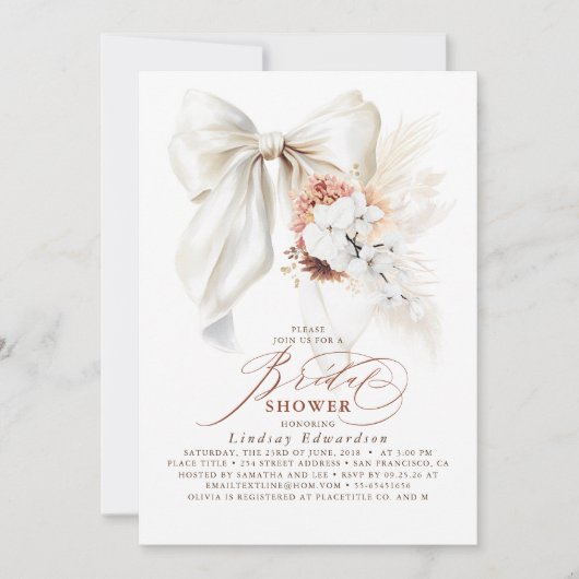 Invitation Fête des mariées Boho Bow Floral Terracotta Blanc (Devant)