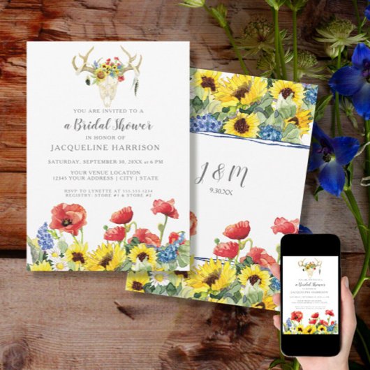 Invitation Fête des mariées BOHO Cerf Crâne Antler w Tourneso