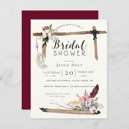 Invitation Fête des mariées Boho de Bourgogne (Devant / Derrière)