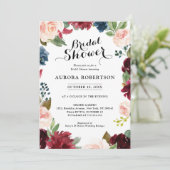 Invitation Fête des mariées Boho de la Rose bleu de la marine (Debout devant)