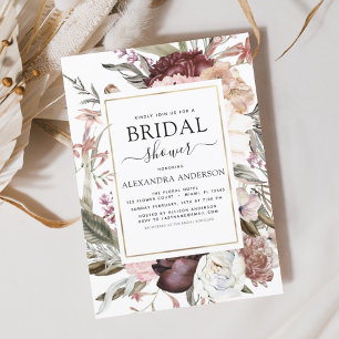 Invitation Fête des mariées Boho Dusty rose bordeaux