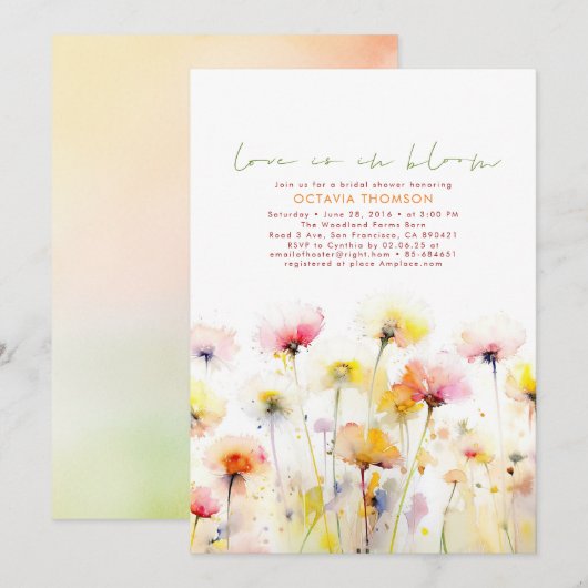 Invitation Fête des mariées Boho Elegant Fleur sauvage Aquare (Devant / Derrière)