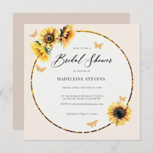 Invitation Fête des mariées Boho en or des tournesols rustiqu
