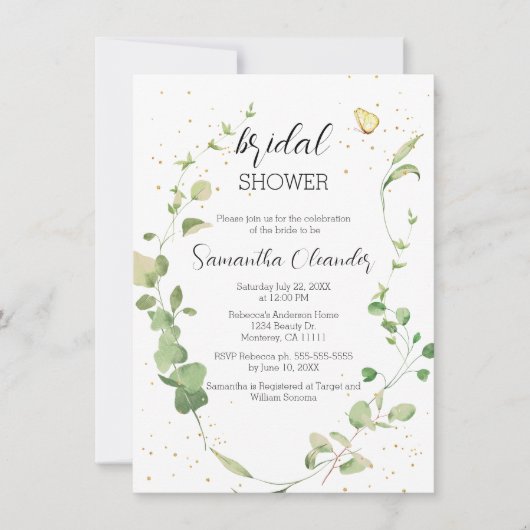 Invitation Fête des mariées Boho Eucalyptus Green (Devant)