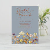 Invitation Fête des mariées Boho Fleur sauvage bleu (Debout devant)