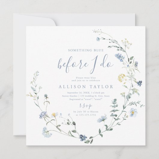 Invitation Fête des mariées Boho Fleur sauvage bleu (Devant)