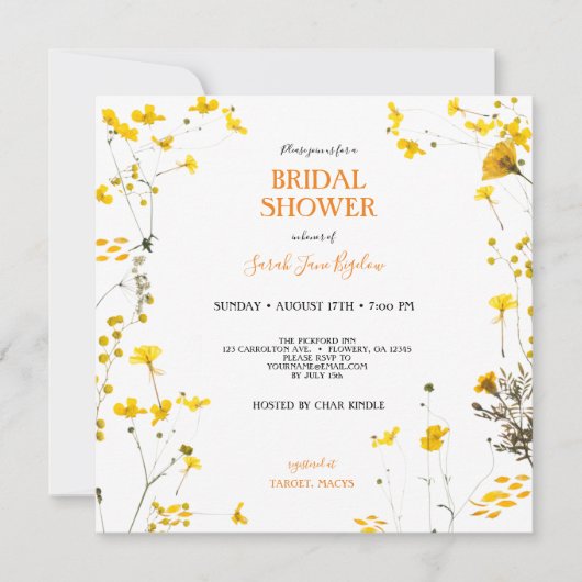 Invitation Fête des mariées Boho Fleur sauvage Jaune (Devant)