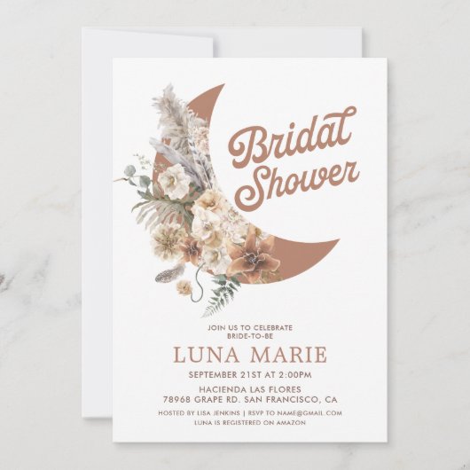 Invitation Fête des mariées Boho Floral Moon (Devant)