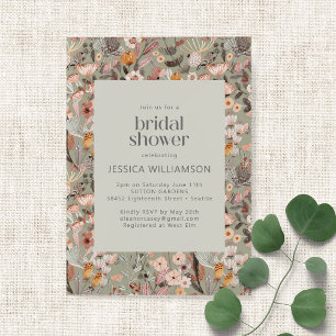 Invitation Fête des mariées Boho Floral Rustique Sage Green