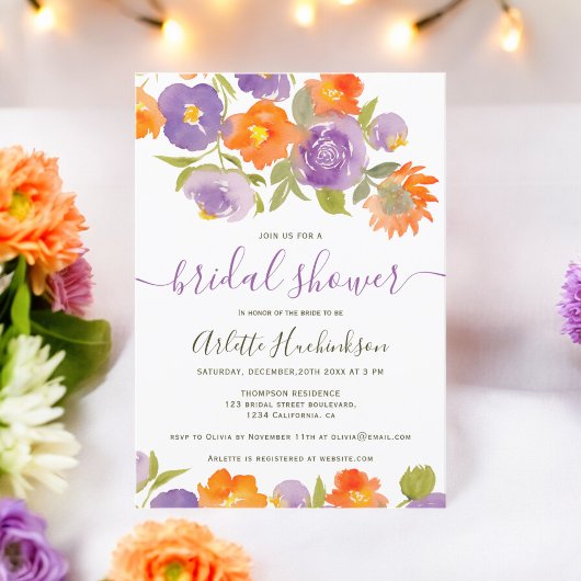 Invitation Fête des mariées Boho Floral violet d'été