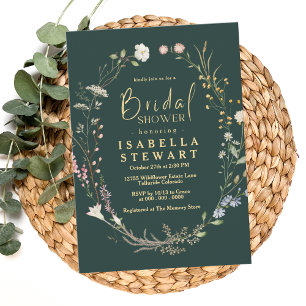 Invitation Fête des mariées Boho moderne Fleur sauvage vert f