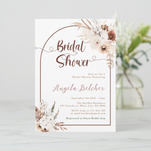 Invitation Fête des mariées Boho pampas Grass (Debout devant)