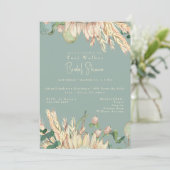 Invitation Fête des mariées Boho Pampas Sage (Debout devant)