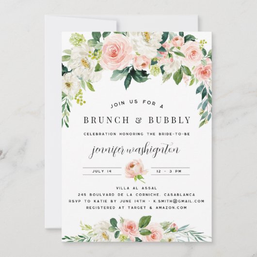 Invitation Fête des mariées Boho Rose Blush Florals (Devant)