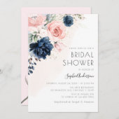 Invitation Fête des mariées Boho Rose Rose et bleu marine (Devant / Derrière)