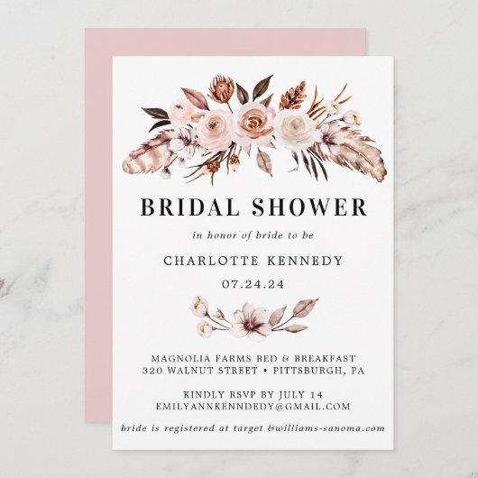 Invitation Fête des mariées Boho Rustique en terre cuite (Devant / Derrière)