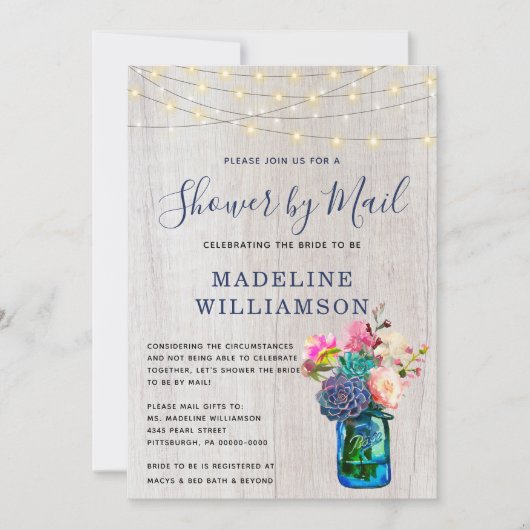 Invitation Fête des mariées Boho rustique par Mail Mason Jar  (Devant)