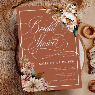 Invitation Fête des mariées Boho Terracotta Aquarelle Fleurs