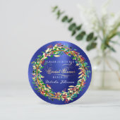 Invitation Fête des mariées Bois Cobalt Floral Vert Or (Debout devant)