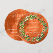 Invitation Fête des mariées Bois Orange Floral Vert Or (Devant / Derrière)