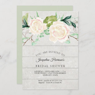 Invitation Fête des mariées Bois rustique Aquarelle Roses ivo
