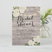 Invitation Fête des mariées Bois rustique Lumières Hydrangea (Debout devant)