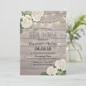 Invitation Fête des mariées Bois rustique Lumières Hydrangea (Debout devant)