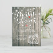 Invitation Fête des mariées Bois rustique Mason Jar Lumières  (Debout devant)