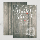 Invitation Fête des mariées Bois rustique Mason Jar Lumières  (Devant / Derrière)