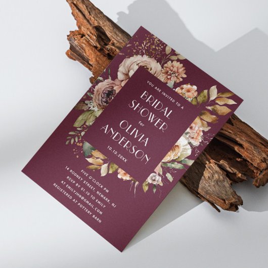 Invitation Fête des mariées bordeaux foncé | Elegant Boho Chi