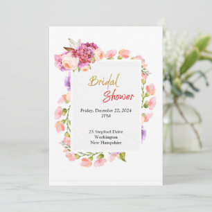Invitation Fête des mariées, bordure florale rose
