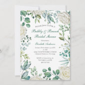 Invitation Fête des mariées botanique blanche d'Eucalyptus (Devant)