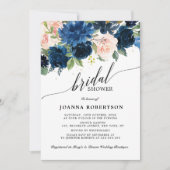 Invitation Fête des mariées botanique bleu bleu bleu rose mar (Devant)