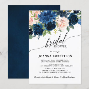Invitation Fête des mariées botanique bleu bleu bleu rose mar