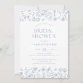 Invitation Fête des mariées botanique bleu floral (Devant)